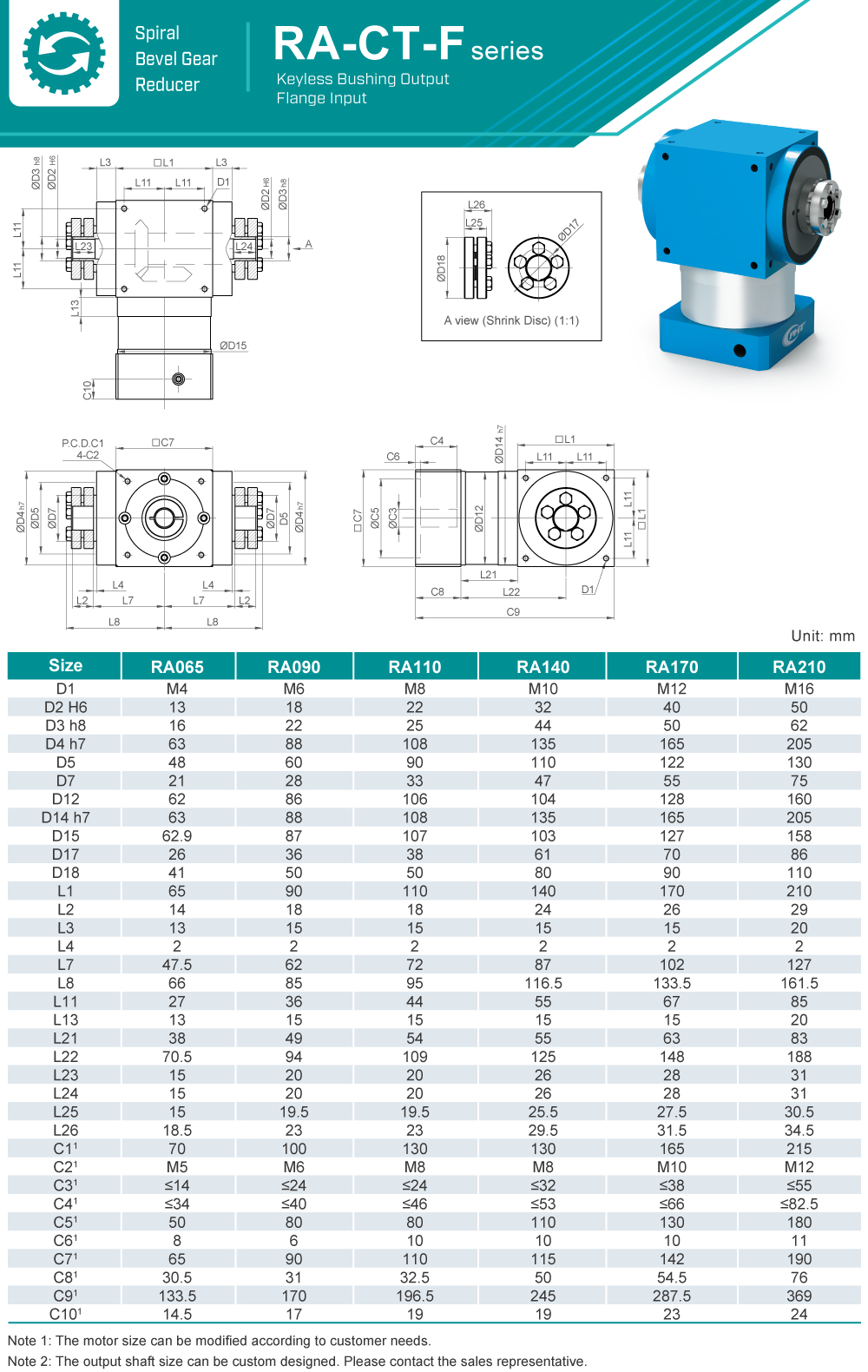 Spiral Bevel Gearbox｜RA-CT-F series｜Dimension