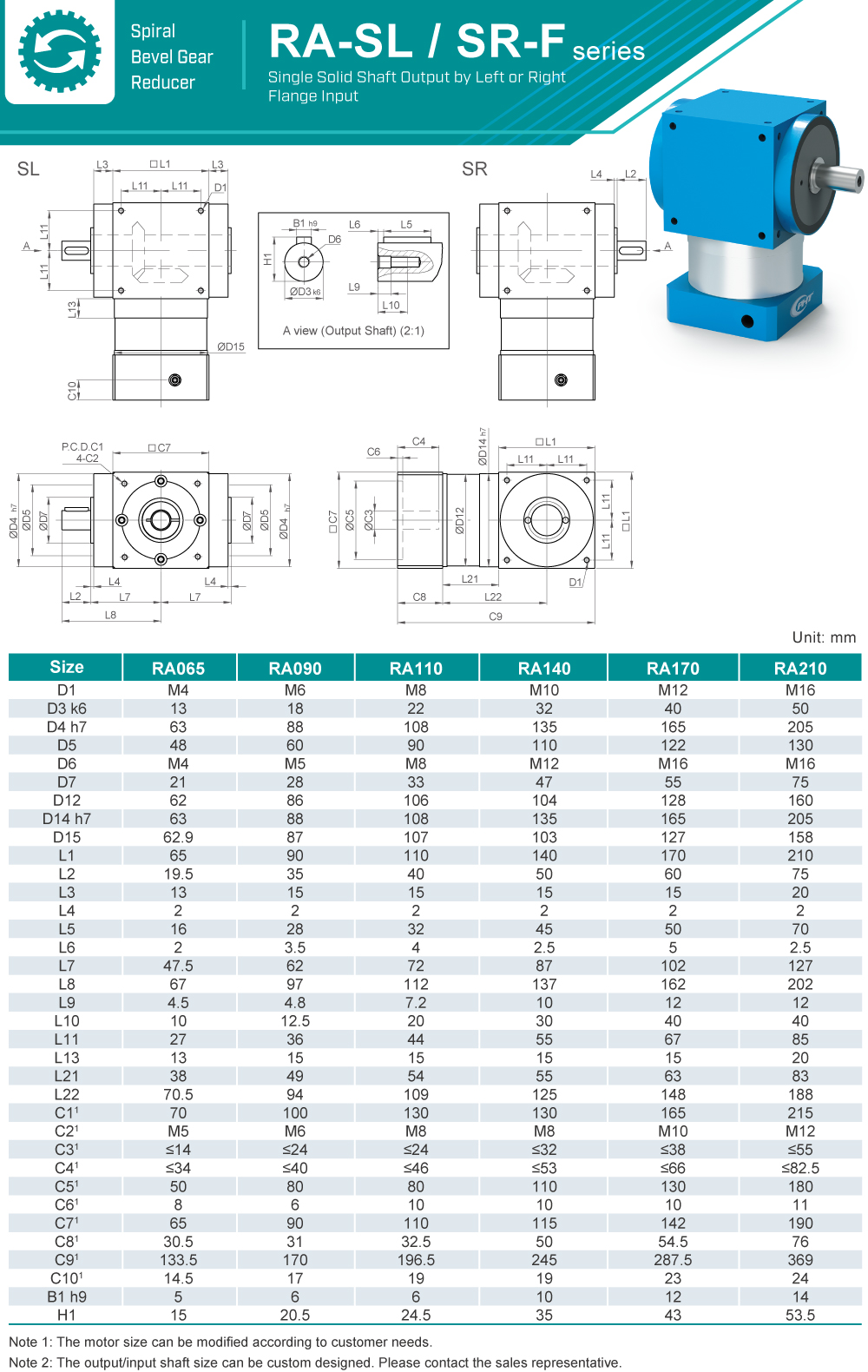 Spiral Bevel Gearbox｜RA-SR / SL-F series｜Dimension