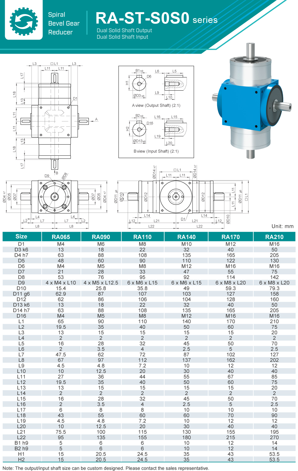 Spiral Bevel Gearbox｜RA-ST-S0S0 series｜Dimension