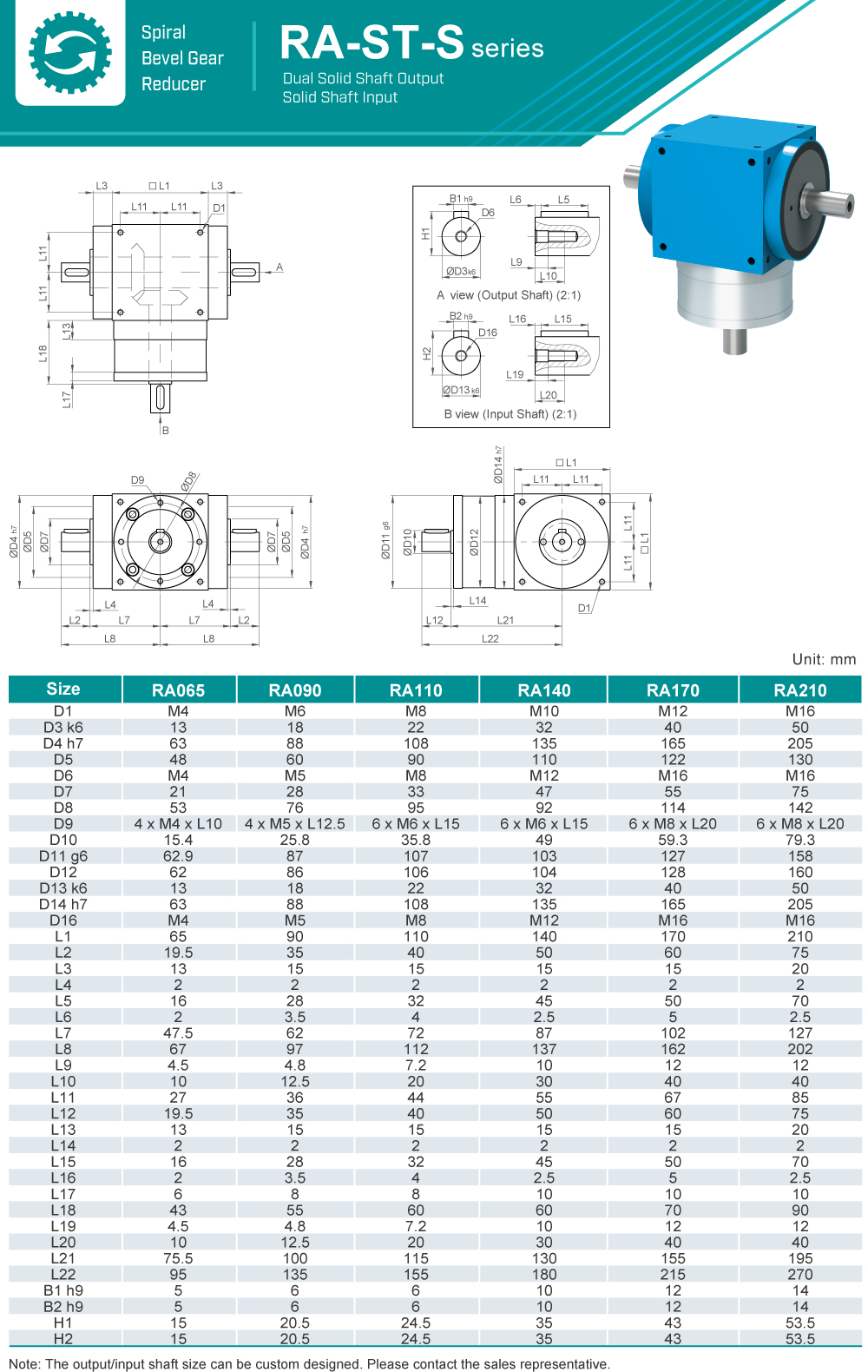 Spiral Bevel Gearbox｜RA-ST-S series｜Dimension