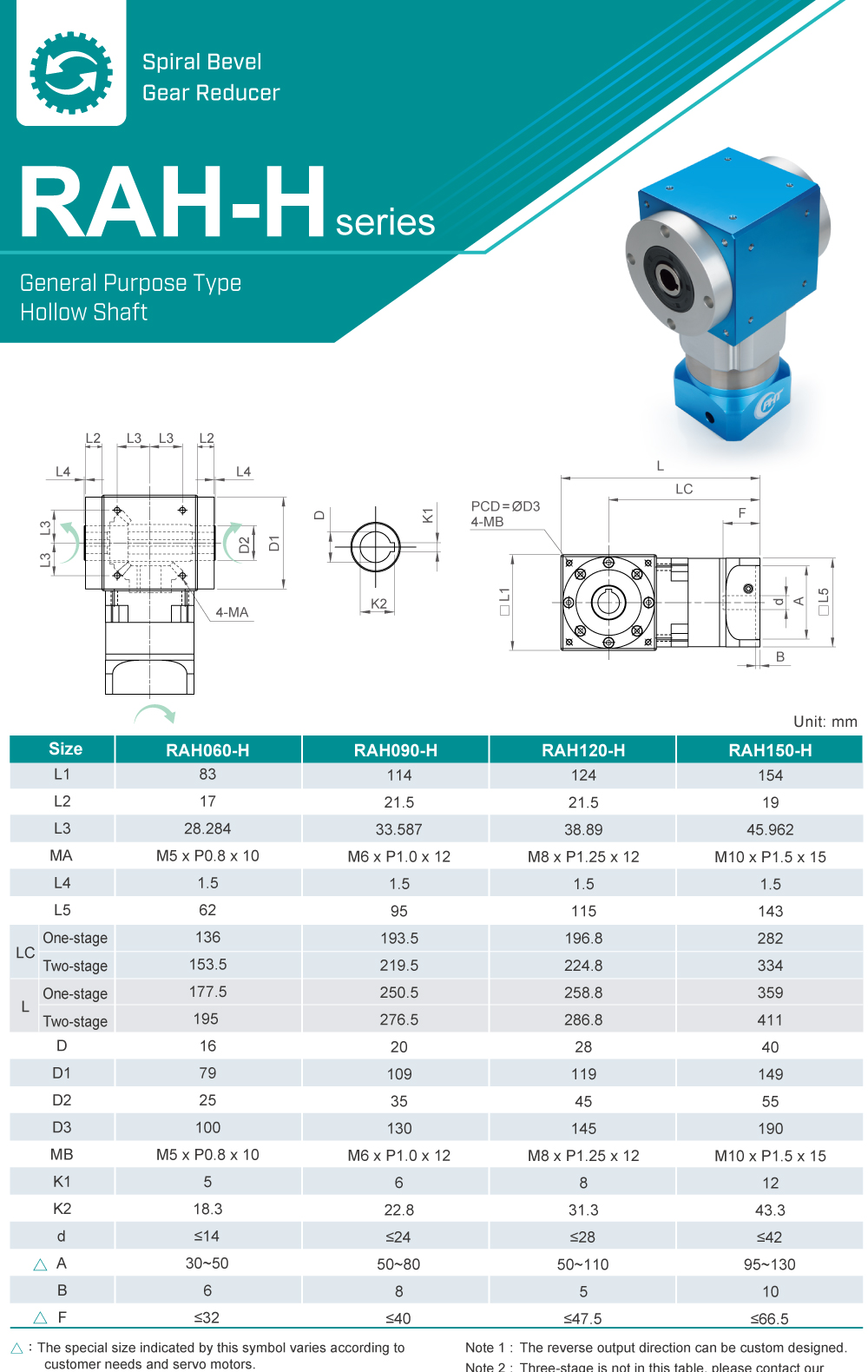 Right-angle Gearbox｜RAH-H series｜Dimension